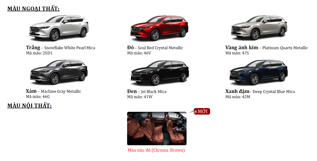 Màu xe New Mazda CX-8 2025